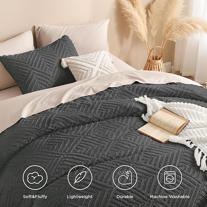 Andency Dark Grey Oversized King Comforter 128''x120'', 3 Pieces Dark Gray Soft - Image 4