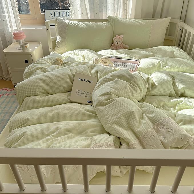 mixinni Green Gingham Duvet Cover King Size - Image 2