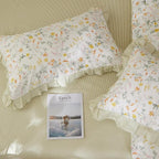 mixinni 100% Cotton Duvet Cover Set Twin, Reversible Spring Floral Ruffle Green - Image 6