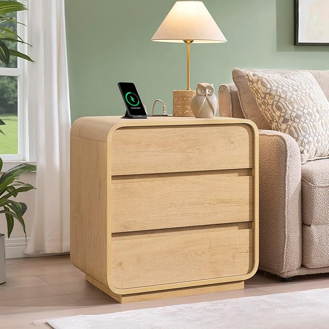 Modern Nightstand, 3 Drawers Dresser Side Table, Large End Table Night Stand - Image 2