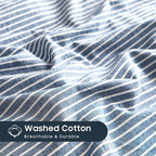 Wake In Cloud - Striped Cotton Duvet Cover Set, 100% Washed Cotton Textured - Image 6