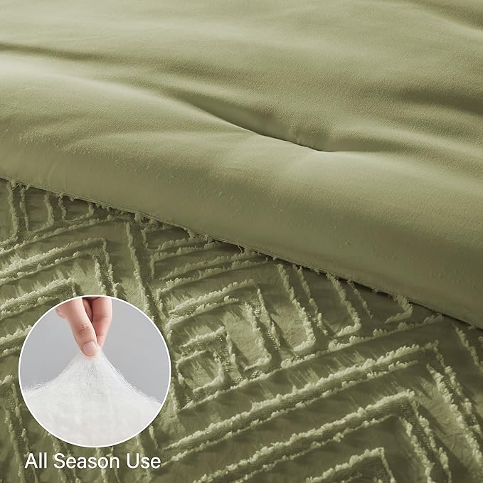 Zzlpp Queen Comforter Set 7 pieces, Army Green Tufted Bed in a Bag - Image 6