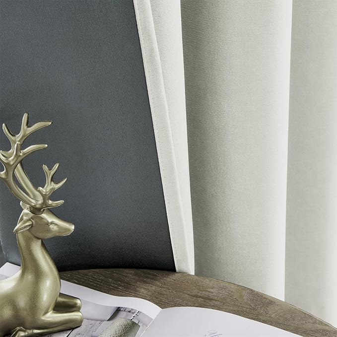 Joydeco Vanilla Grey Velvet Curtains 96 Inches 2 Panels, Luxury Thermal - Image 4