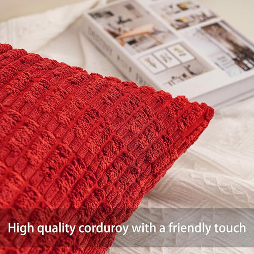 Aegero Pack of 2 Christmas Red Corduroy Decorative Throw Pillow Covers 20x20 - Image 2