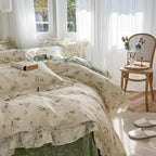 MKXI Botanical Floral Duvet Cover Queen Beige Girls Ruffled Bedding Set - Image 6