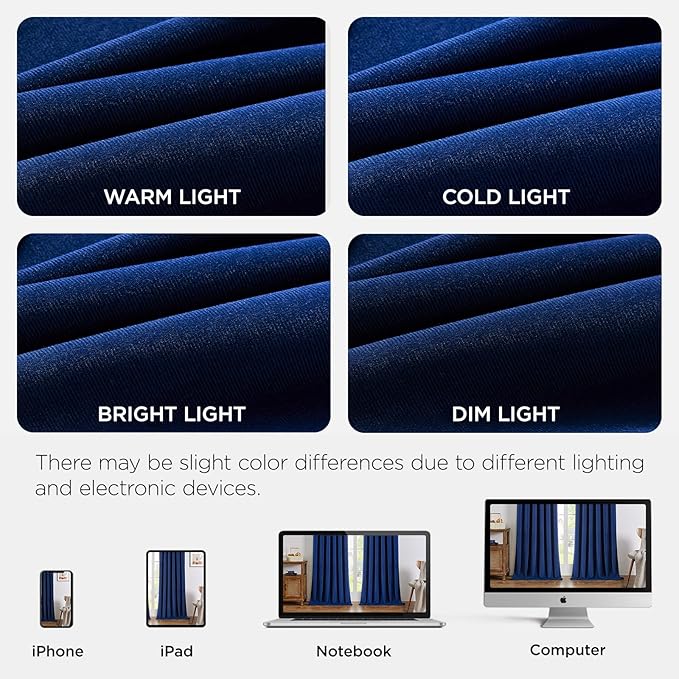 Joydeco Royal Blue 100% Blackout Curtains 84 Inch 2 Panels, Luxury Thermal - Image 7