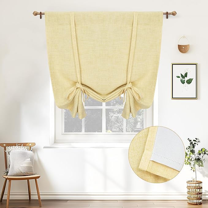 DriftAway Double Layer Linen Blackout Tie Up Curtains Thermal Insulated Fully by DriftAway