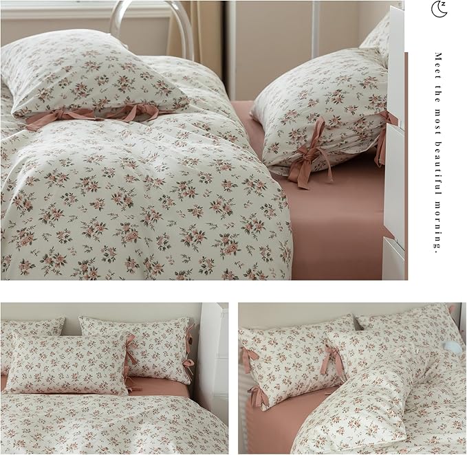 mixinni Vintage Style Girls Pale Pink Flower Pattern Duvet Cover Twin Soft - Image 7