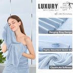 8 Piece Bath Towel Set Blue|2 Oversized Large Bath Sheet, 2 Hand Towels - Image 3