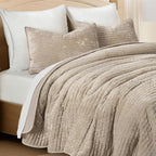 EVERGRACE Velvet Quilt Set Queen Size, Luxurious Soft Striped Channel Bedding - Image 6