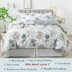 FADFAY Floral Duvet Cover Sets King/Cal King 100% Cotton Ink Grey Vintage - Image 7