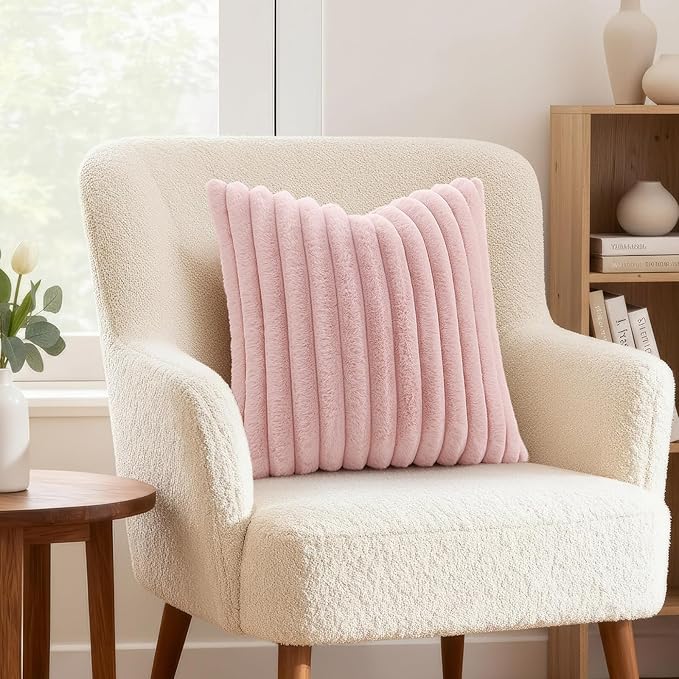 decorUhome Summer Cozy Faux Fur Throw Pillow Covers 24x24 Set of 2 Decorative - Image 4