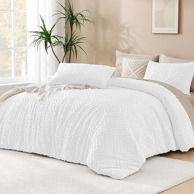 Andency White Comforter Full Size, 3 Pieces Boho Lightweight Fluffy Bedding by Andency