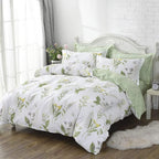 FADFAY Duvet Cover Set Queen Shabby Green Daisy and Lavender Flowers 100% Cotton by CottonWorldSweetDream