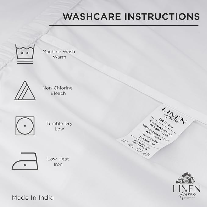 Linen Home 100% Cotton Percale Weave Fitted Sheet, Full Size, Sand Shell - Image 5