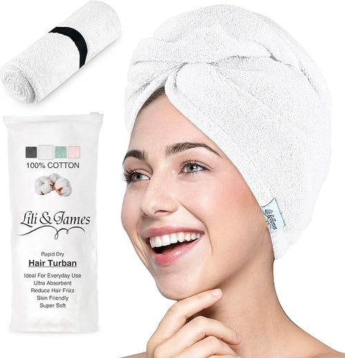 100% Cotton Hair Towel Wrap for Women/Kids | Quick Dry, Soft & Absorbent by LiliJames