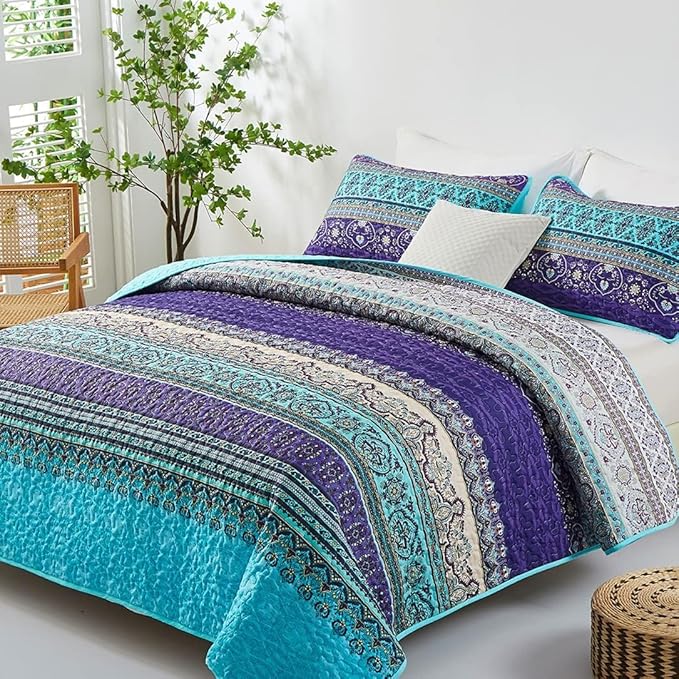 WONGS BEDDING Boho Quilt Set California King, Lightweight Microfiber Bed Decor - Image 2
