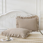 2 Pack Taupe White Plaid Gingham Ruffle Pillow Shams Standard Size 20x26 inches by Qilunn