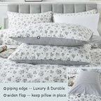 FADFAY Twin Size Duvet Cover Set 100% Cotton Grey White Floral Comforter Cover - Image 4