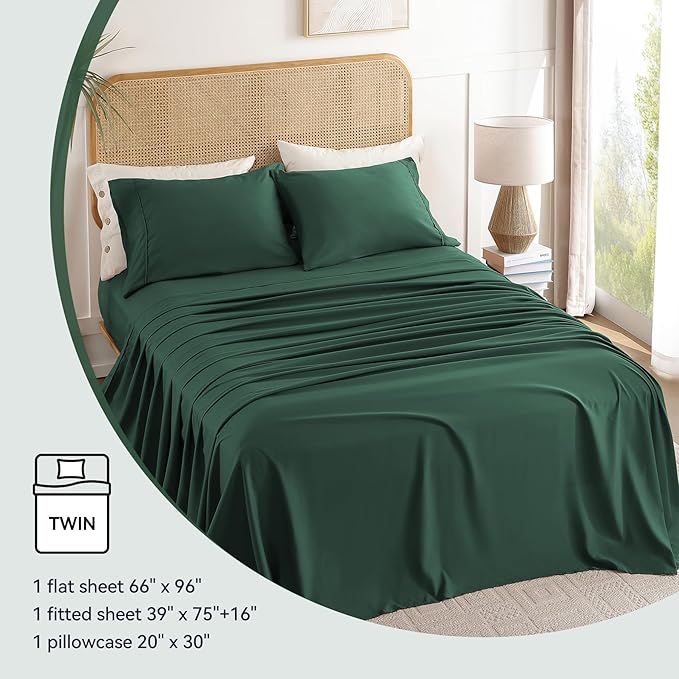 Twin Sheet Set 3 Piece, Wrinkle Free, Oeko-Tex Certified Bedsheets，Olive Green - Image 6