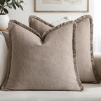 MIULEE Decorative Throw Pillow Covers Neutral Linen Fringe Throw Pillows Euro by MIULEE
