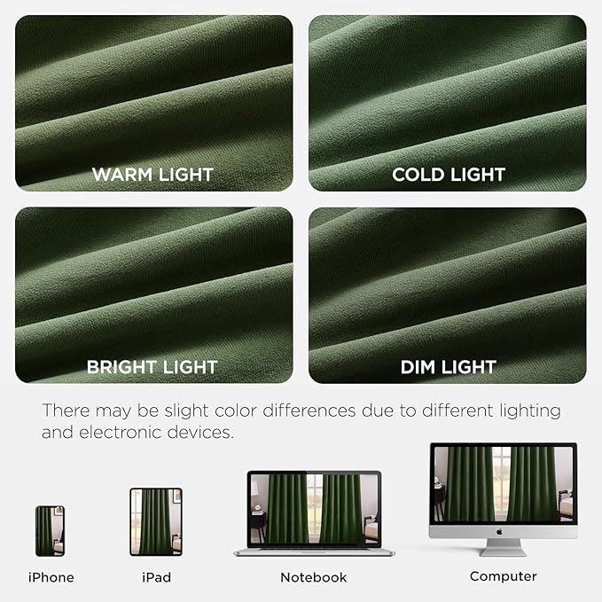 Joydeco Olive Green 100% Blackout Curtains 84 Inch 2 Panels, Luxury Thermal - Image 7