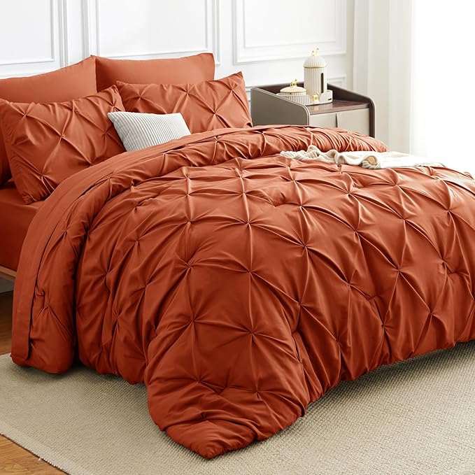 CozyLux King Size Comforter Set Burnt Orange, 7 Pieces Bed in A Bag Terracotta - Image 4