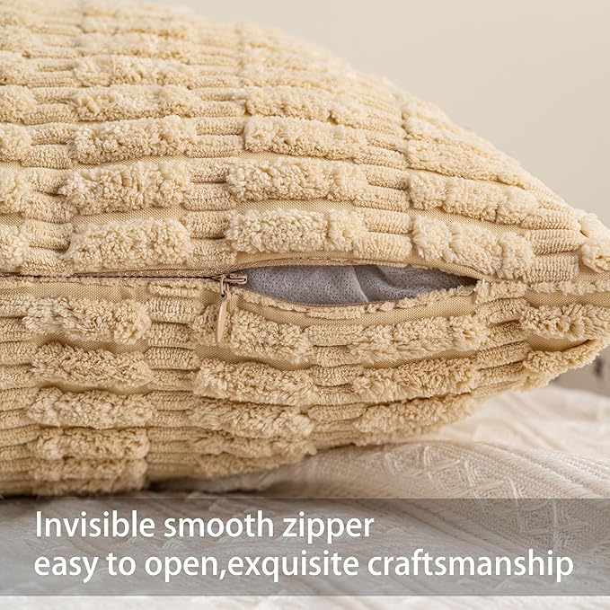 Aegero Pack of 2 Corduroy Decorative Throw Pillow Covers 16x16 Inch Soft - Image 3