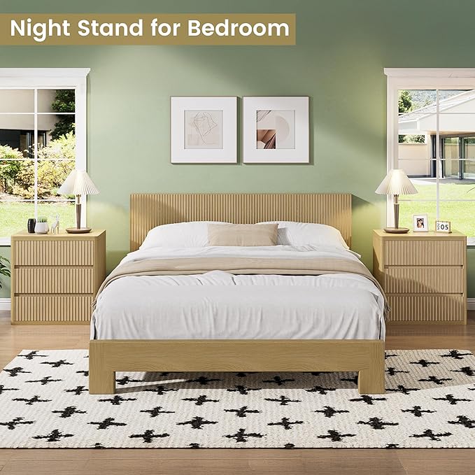 Fluted Nightstand with 3 Drawers, Wood Night Stand with Storage， 25" Wide - Image 7