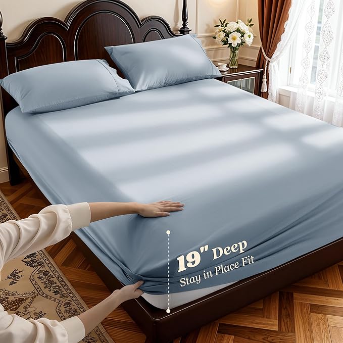 LBRO2M 100% Cotton Sheets Set Deep Pocket 19", 1000 Thread Count Full Size 4 - Image 2