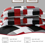 Tyrot 3 Piece Red Black Grey Quilt Set Full/Queen Size Red and White Geometric - Image 7