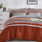 WONGS BEDDING 7 Pieces Comforter Set Queen Size, Burnt Orange Striped Bed in a - Image 8