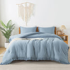 Andency Grayish Blue Comforter Set Full Size, 3 Pieces Boho Tassel Lightweight - Image 7