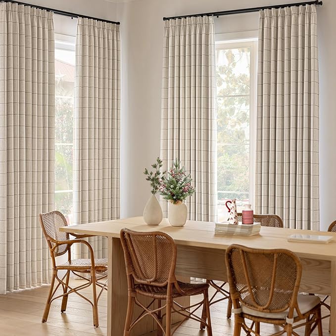 Linen Plaid Blackout Curtains Gingham Double Layer - Image 5