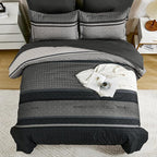 WONGS BEDDING 7 Pieces Comforter Set King Size, Dark Grey Black Striped Bed in - Image 4