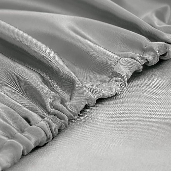 Homiest Light Grey Satin Fitted Sheet King Size, Deep Pocket, Luxury & Ultra - Image 4