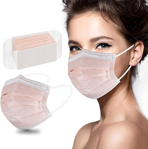 akgk Disposable Face Masks 100Pcs, 3 Layer Protective Face Mask Blush Pink Face - Image 2