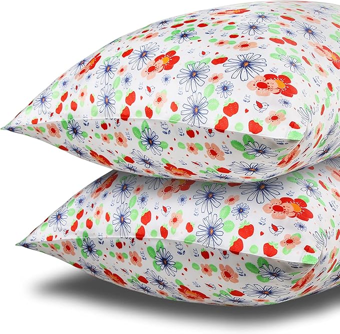 MANSPHIL Red White Cute Flowers Silk Pillowcase Standard Size, 22 Momme 100% by MANSPHIL
