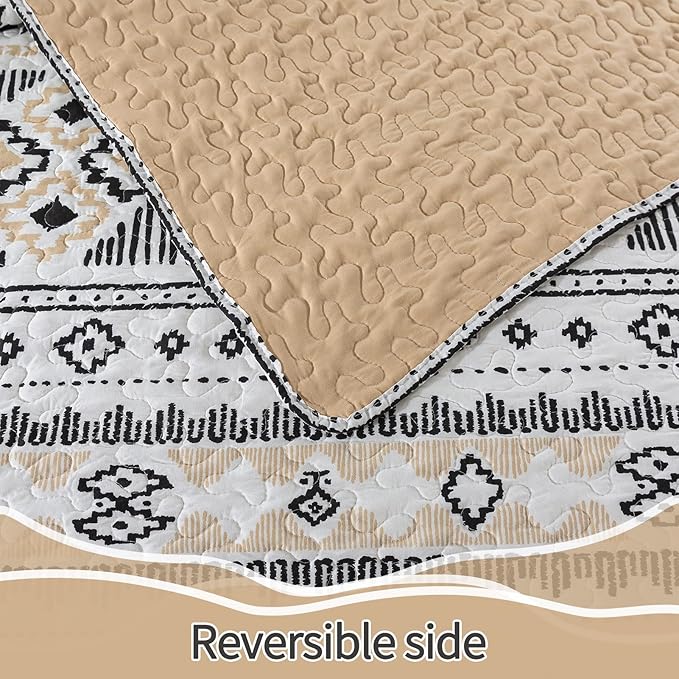 BEDIFANY Boho Quilt King Size Set, Lightweight Bedspread King Size Stripe Boho - Image 9