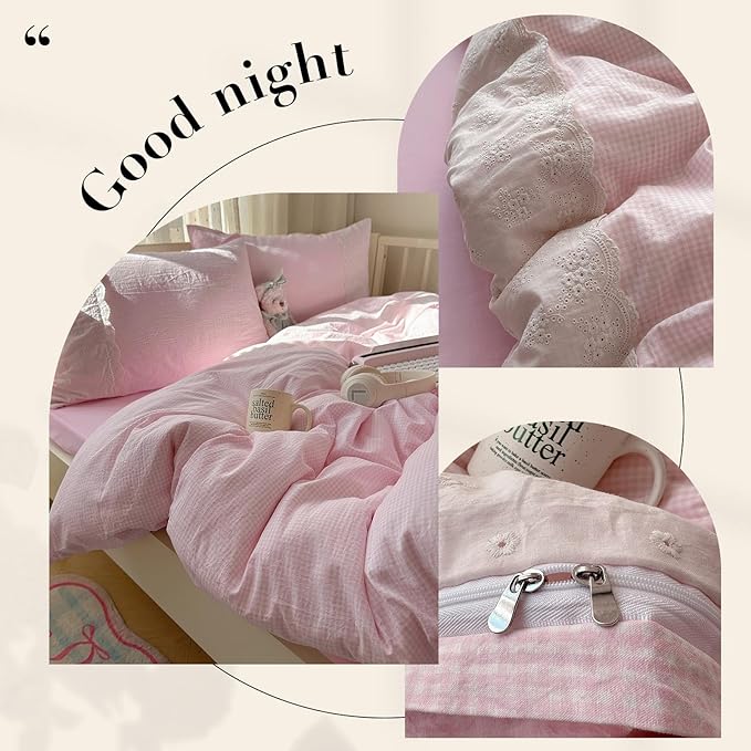 mixinni Pink Gingham Duvet Cover Full Size - Image 6