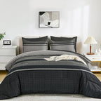 WONGS BEDDING Comforter Set Full Size, Dark Grey Striped 7 Pieces Bed in a Bag - Image 2