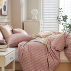 JELLYMONI Smokey Pink Duvet Cover Queen Size, Soft Breathable Seersucker Duvet - Image 7