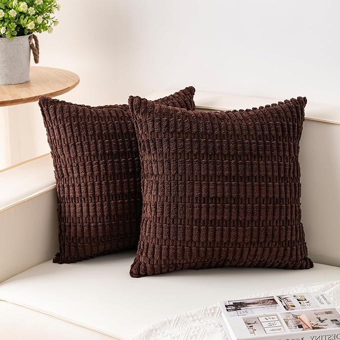 Aegero Pack of 2 Corduroy Decorative Throw Pillow Covers 24x24 InchSoft Striped by Unknown