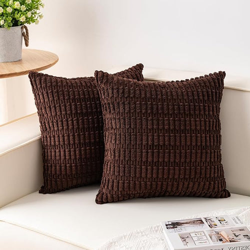 Aegero Pack of 2 Corduroy Decorative Throw Pillow Covers 26x26 InchSoft Striped by Unknown