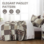 Xruibed Floral Plaid Patchwork Fall Quilt Set Queen Size 3 Pieces Taupe Beige - Image 4