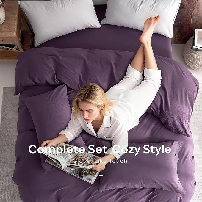 JELLYMONI 100% Washed Cotton Duvet Cover Queen – Soft, Breathable Linen-Look - Image 8