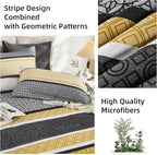 WONGS BEDDING Yellow Grey Queen Comforter Set 7 Pieces, Boho Striped Bed in a - Image 7