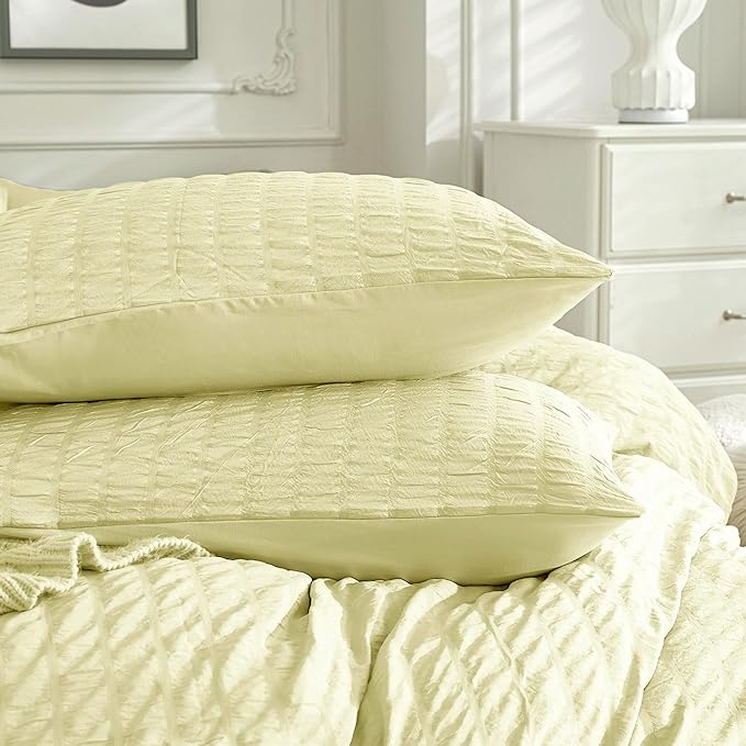 JELLYMONI Light Yellow Duvet Cover King Size, Soft Breathable Seersucker Duvet - Image 8