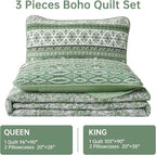 WONGS BEDDING Boho King Quilt Set, Light Green Bohemian Quilt Bedding Set - Image 7