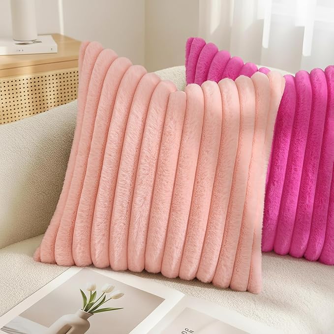decorUhome Summer Cozy Faux Fur Throw Pillow Covers 24x24 Set of 2 Decorative - Image 4